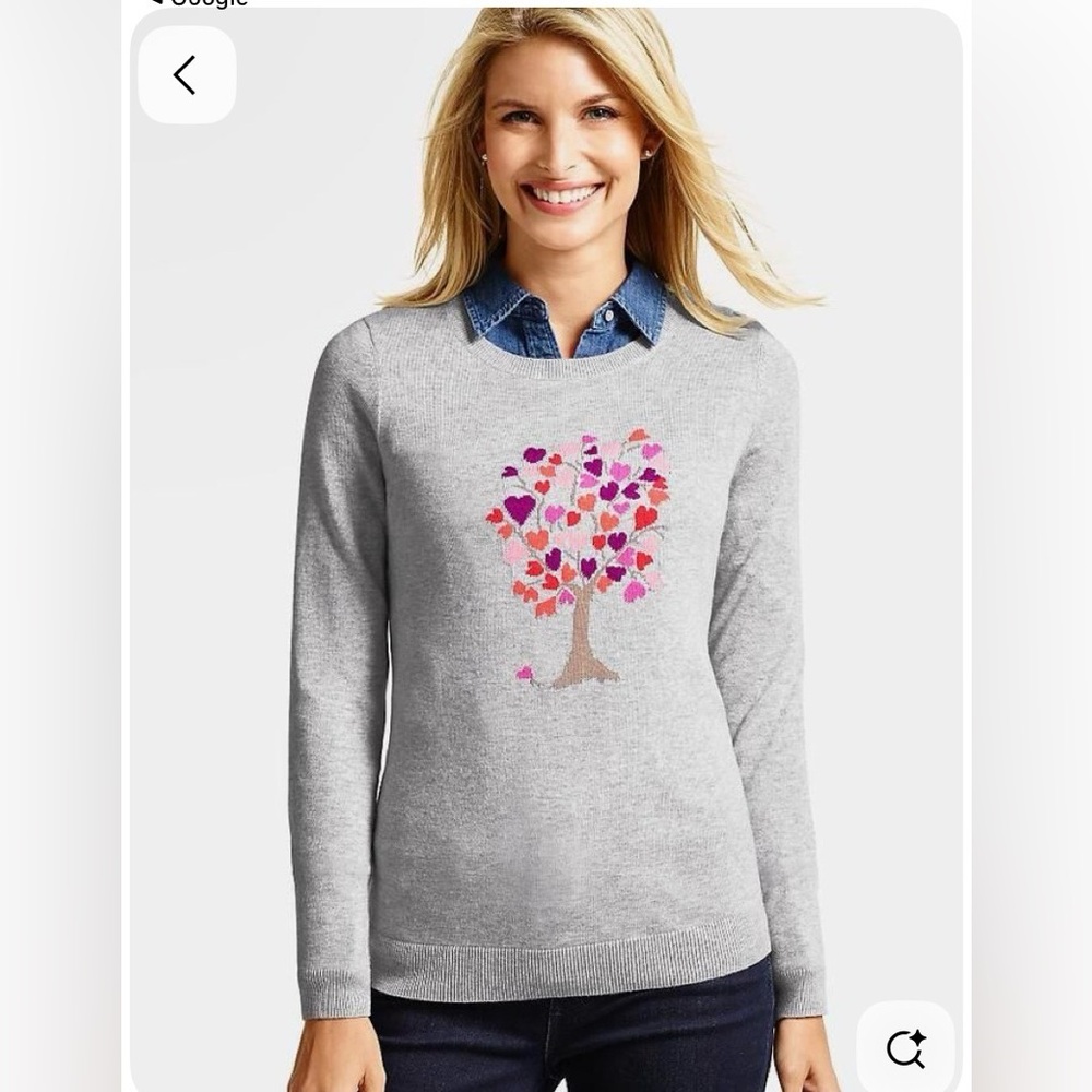Talbots Size Medium Heart Tree Design Gray Sweater - Excellent Condition - Picture 2 of 6